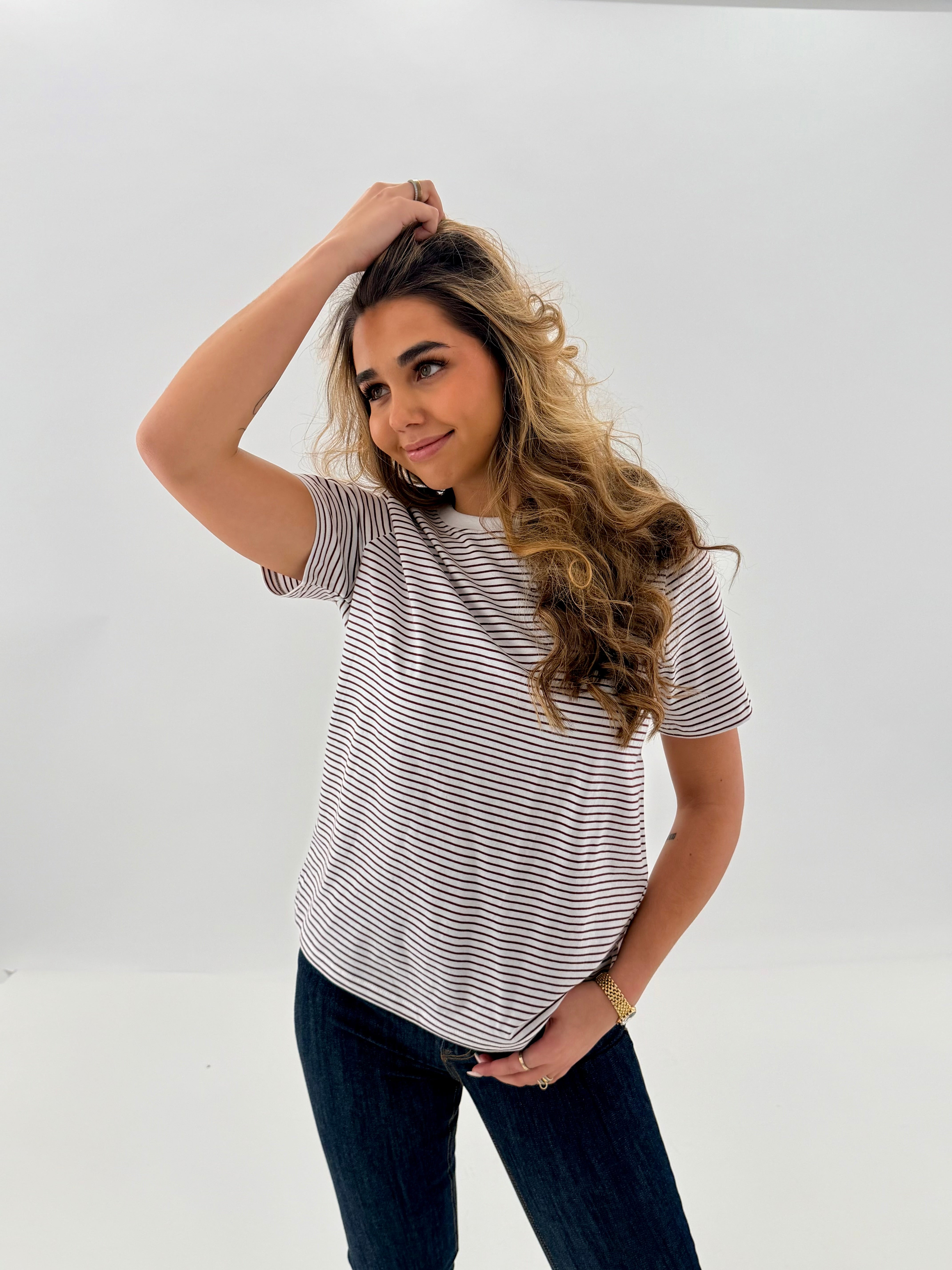 PCRIA T-Shirt - Burgundy Stripes